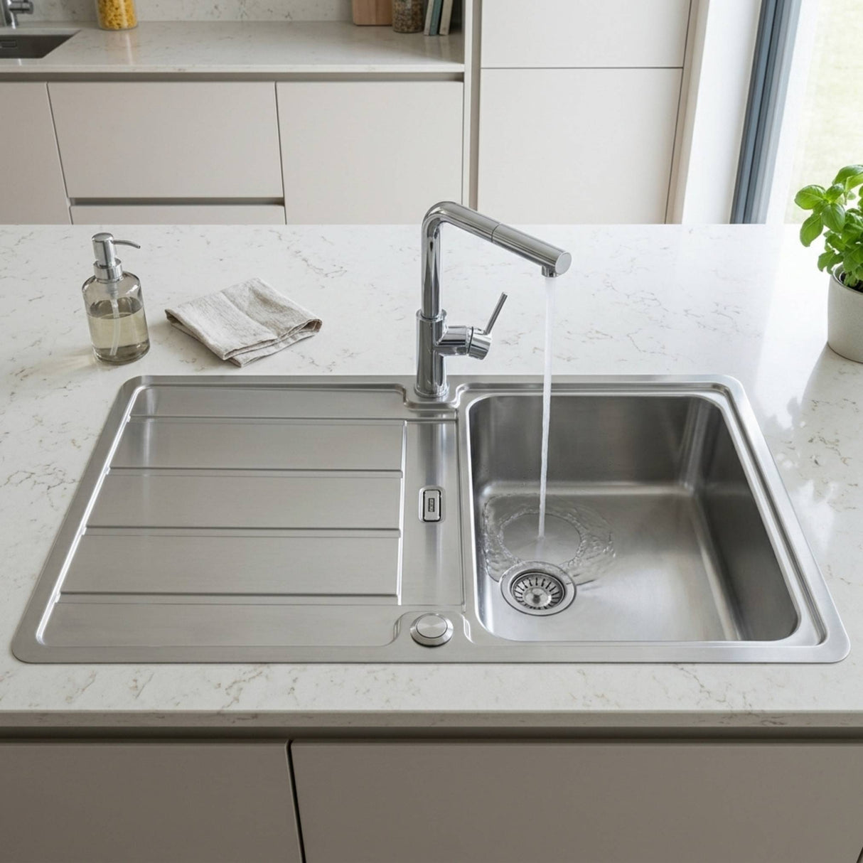 Franke Hydros Spüle aus Edelstahl mit großem Hauptbecken und gerillter Abtropffläche