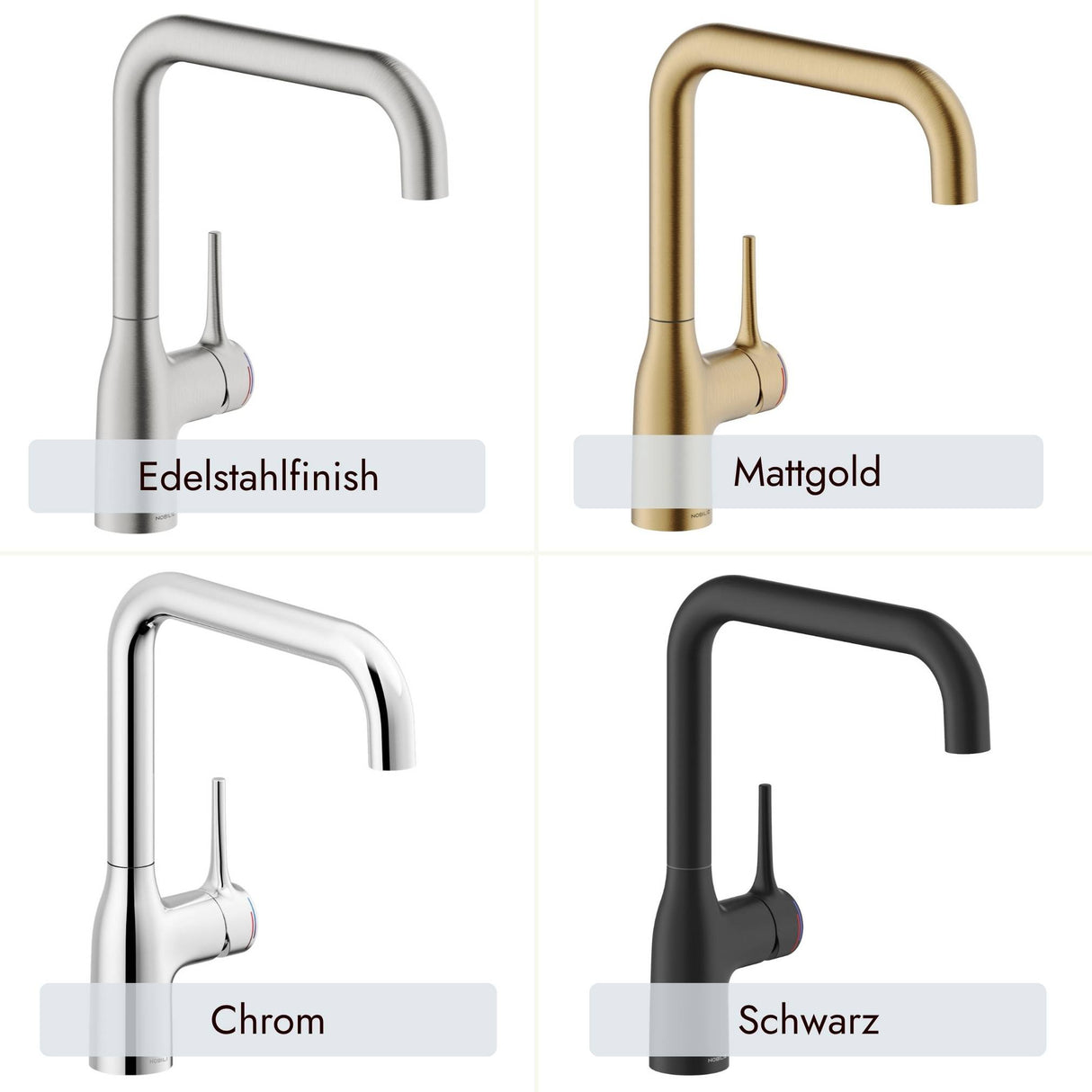 Moderne Küchenarmatur systemceram MANIA in Chrom, Edelstahlfinish, Mattgold und Schwarz