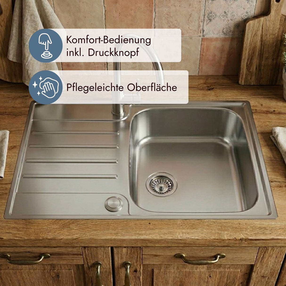 Reversible Franke Edelstahlspüle AGX 211-62 mit Armaturenbank und Druckknopfventil