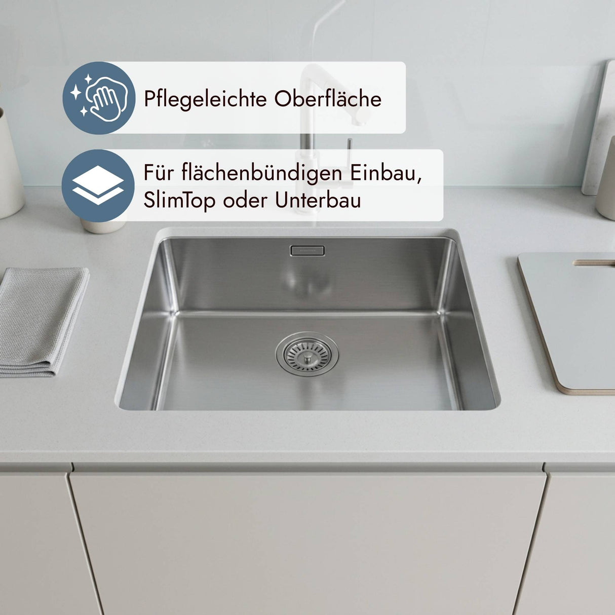 Flächenbündig, Unterbau oder SlimTop, Franke Box Edelstahlbecken ohne Armaturenbank