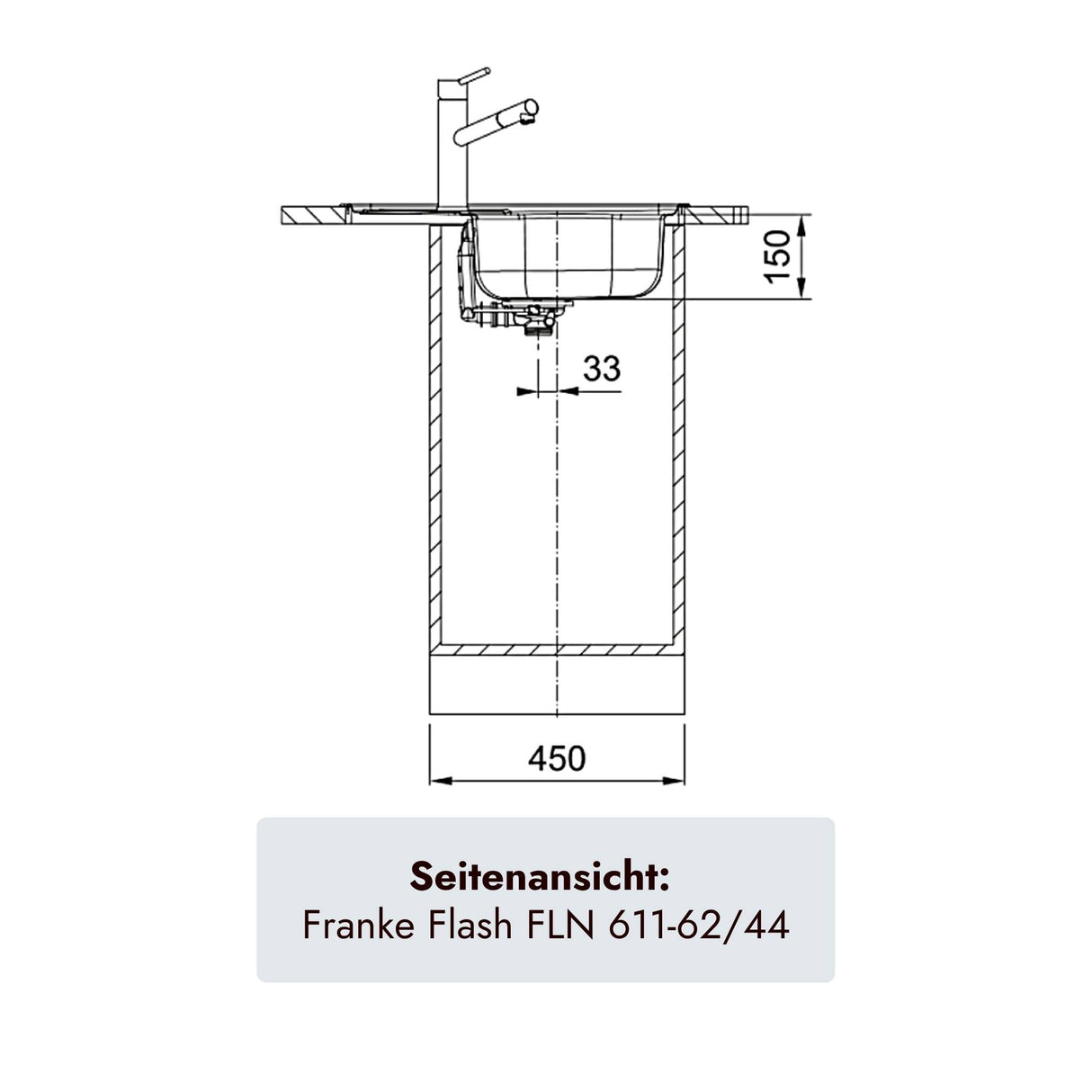 Franke Flash Edelstahlspüle mit Becken 340 x 370 mm und 150 mm Beckentiefe