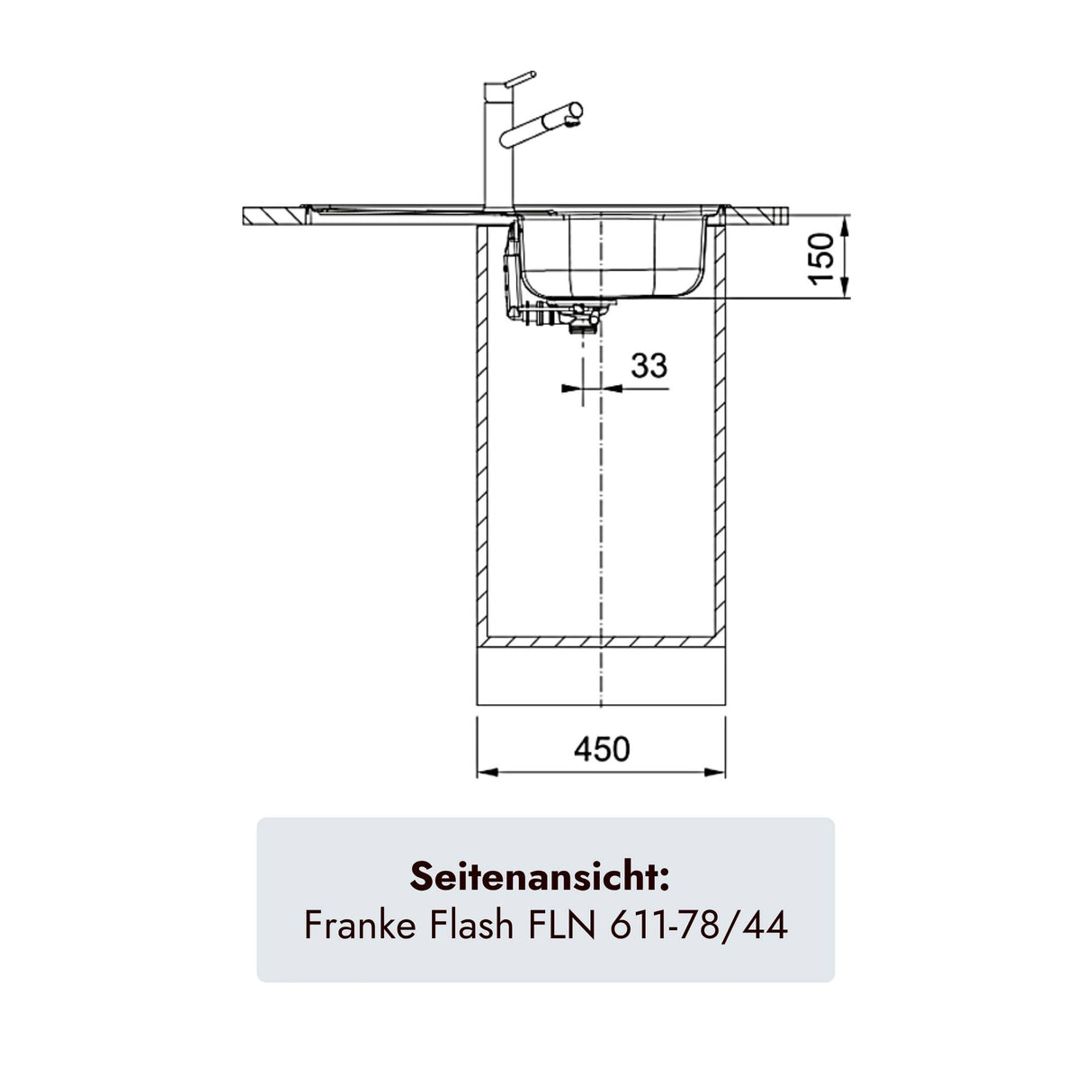 Franke Flash Edelstahlspüle mit Becken 340 x 370 mm und 150 mm Beckentiefe