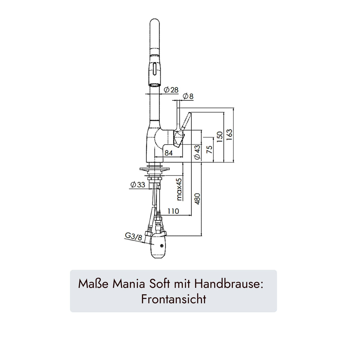 Küchenarmatur MANIA Soft mit 430 mm Armaturenhöhe und flexiblem ausziehbarem Auslauf