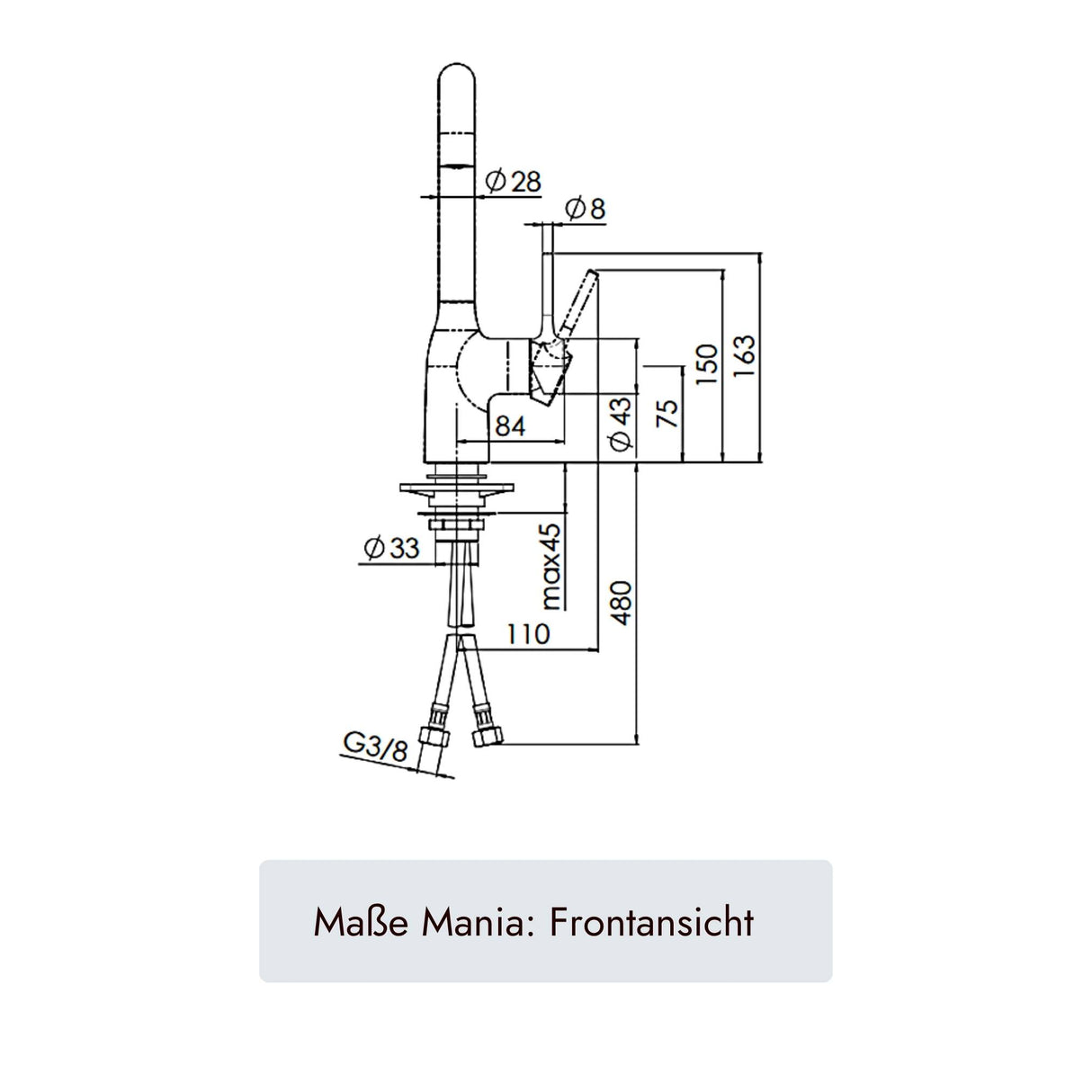 systemceram MANIA Küchenarmatur mit Festauslauf, 380 mm Höhe und 220 mm Ausladung