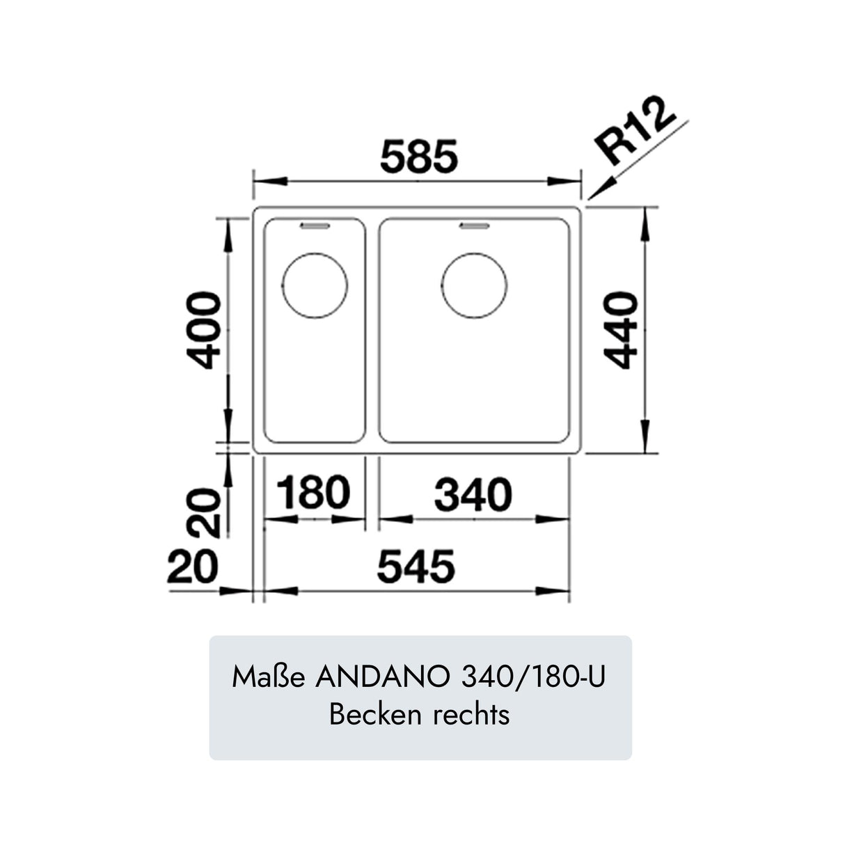 Blanco ANDANO 340/180-U
