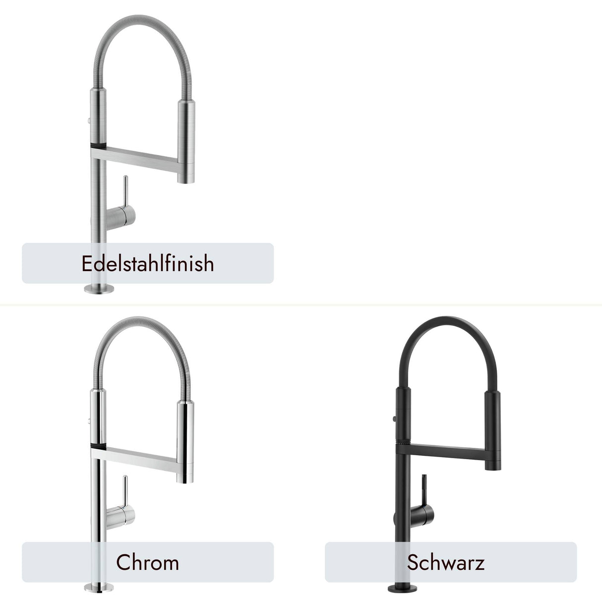 systemceram Move Armatur in Chrom, Edelstahlfinish oder Schwarz für stilvolle Küchenplanungen
