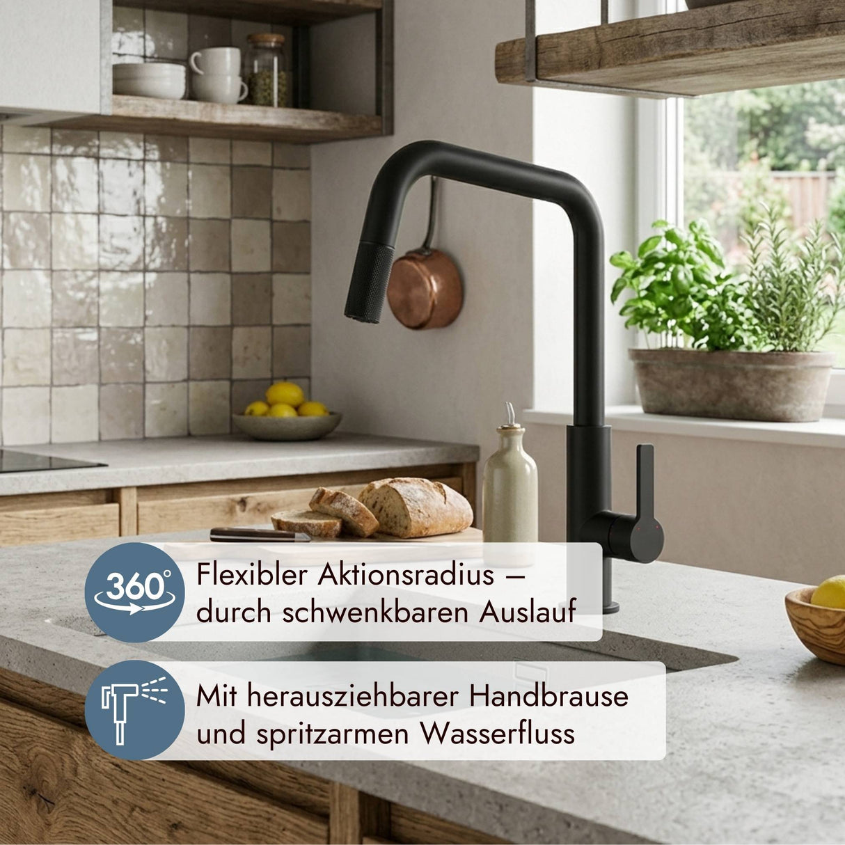 systemceram Offeo Armatur mit ausziehbarem Auslauf für flexible Nutzung im Küchenalltag