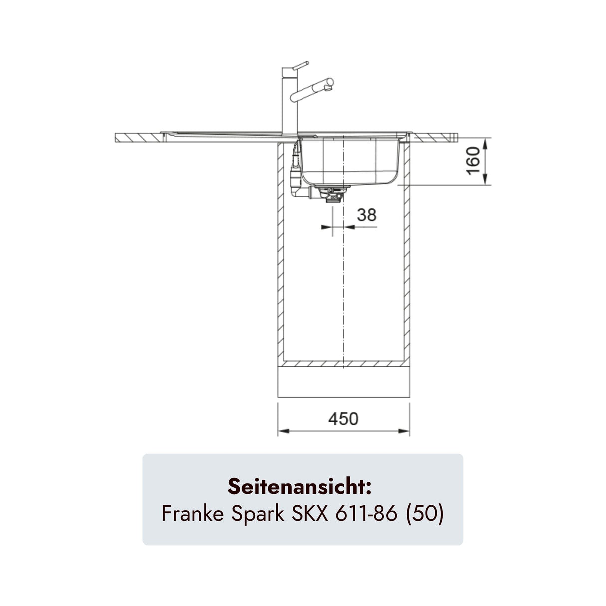 Franke Spark SKX 611-86 (50) Einbauspüle aus gebürstetem Edelstahl mit 3 1/2 Zoll Ablauf für Unterschränke ab 45 cm