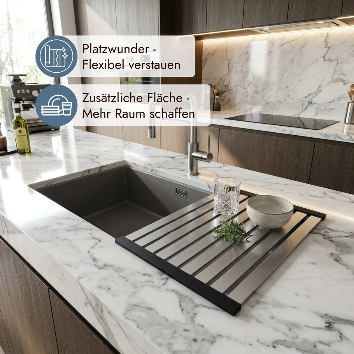 systemceram Premium Faltmatte als platzsparendes Spülenzubehör für Abtropfen, Abstellen und Arbeiten