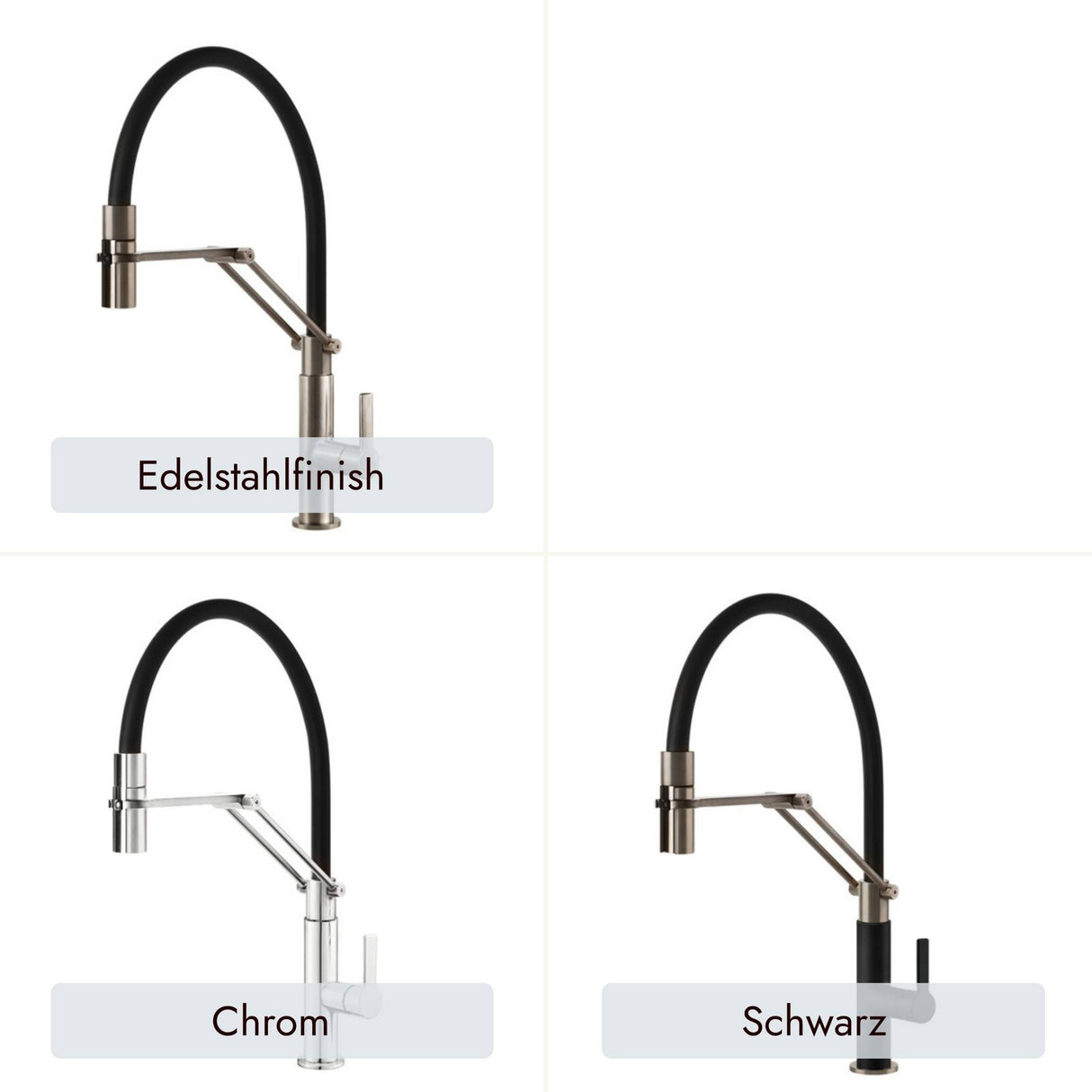 systemceram Offeo Pro Küchenarmatur als hochwertige Lösung für anspruchsvolle Küchenplanungen. Erhältlich in den Farben Chrom, Schwarz und mit Edelstahlfinish