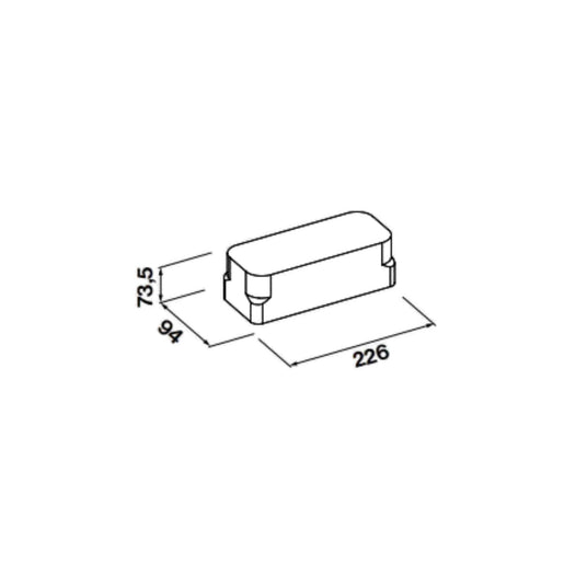 Technische Maßzeichnung des Falmec Flachkanal-Adapters mit 226 × 94 × 73,5 mm
