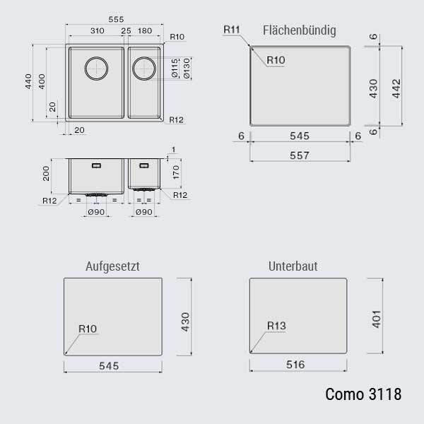 Falmec Spüle Como 3118+1831