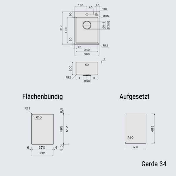 Falmec Spülen Garda 70/50/40/34