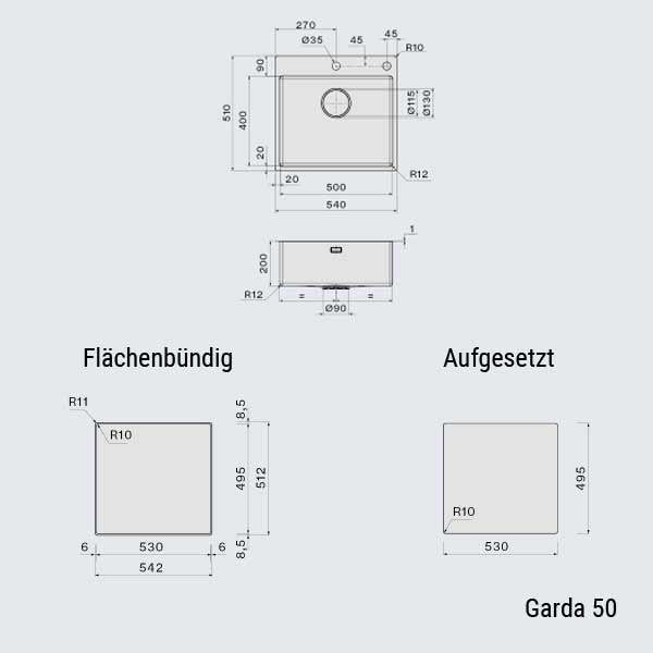 Falmec Spülen Garda 70/50/40/34