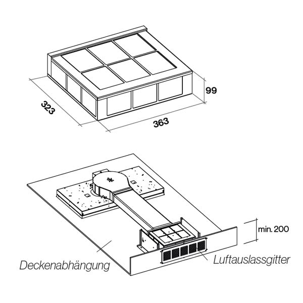 Falmec Umluftbox f. Deckenlüfter Ausgang seitlich