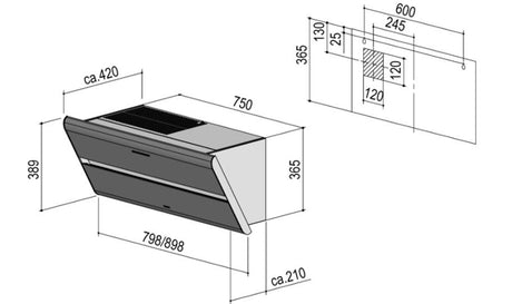 Berbel Kopffreihaube Smartline 90cm mit Aktivkohlefilter