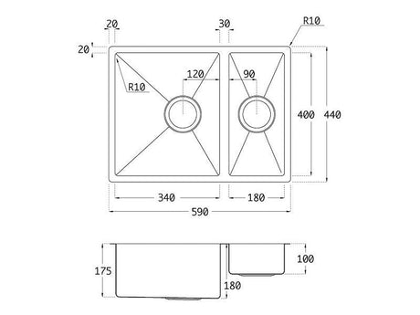 Lavabo Kubus 1,5 Soft Becken links Edelstahlspüle