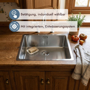 Franke Maris Box Edelstahlbecken mit integriertem Ablauf und klarer Linienführung
