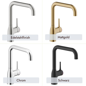 Moderne Küchenarmatur systemceram MANIA in Chrom, Edelstahlfinish, Mattgold und Schwarz