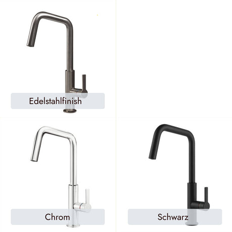 Offeo Küchenarmatur von systemceram in Chrom, Schwarz und mit Edelstahlfinish als zeitlose Lösung für den Küchenalltag