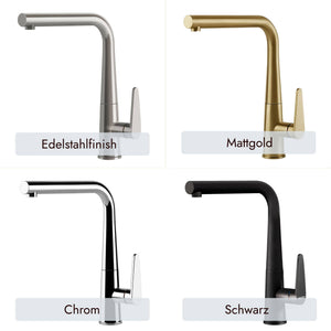 systemceram Tono Armatur in Mattgold , Chrom, Schwarz oder mit Edelstahlfinish. Mit eleganter Oberfläche für schöne Küchen