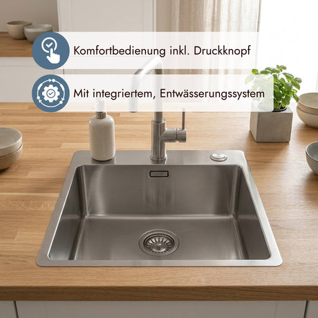 Franke Maris Box Edelstahlspüle mit Armaturenbank und integriertem Ablauf