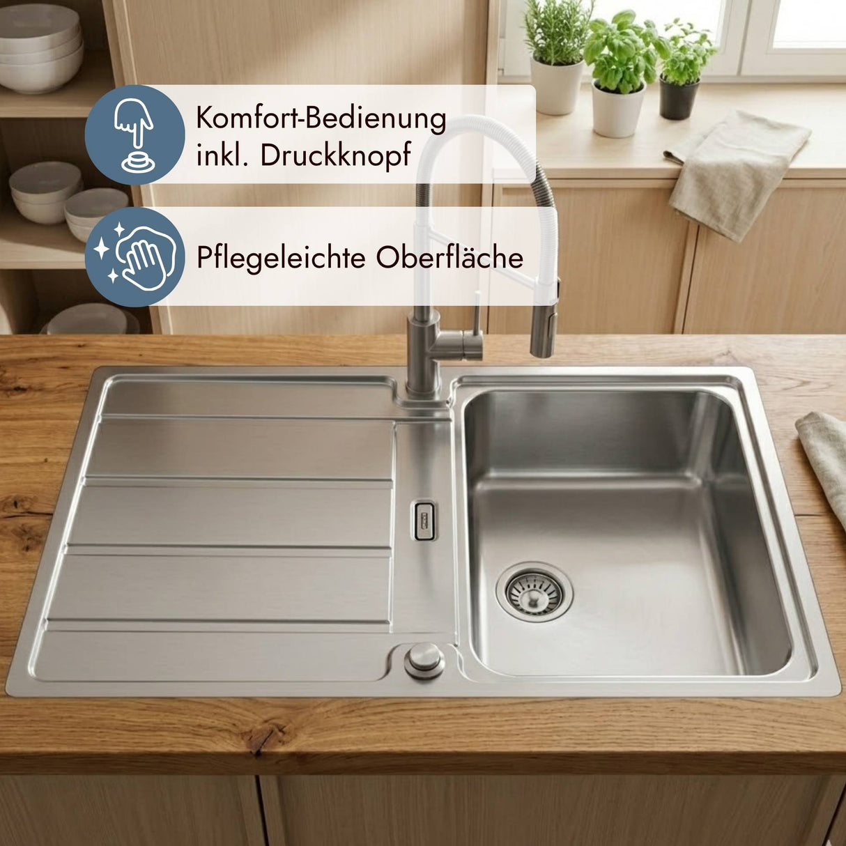 Technische Draufsicht der Franke Hydros Spüle mit großem Becken, Abtropffläche und Ablaufgarnitur