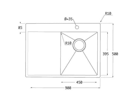 Lavabo 900 soft Becken rechts Edelstahlspüle