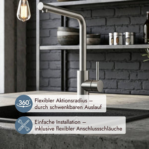 systemceram SKIVA Armatur mit 360 Grad Schwenkbereich für flexible Nutzung an der Spüle