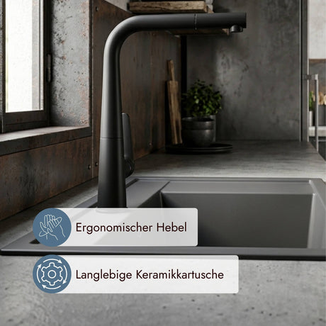 Tono Küchenmischer von systemceram mit 33,5 mm Bohrlochmaß und 40 mm maximaler Plattenstärke