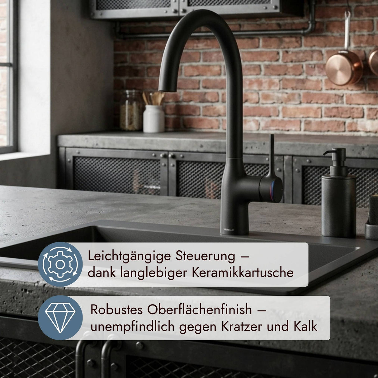 systemceram MANIA Soft Armatur mit 3/8 Zoll Anschluss, Hochdruckbetrieb und rundem Auslauf