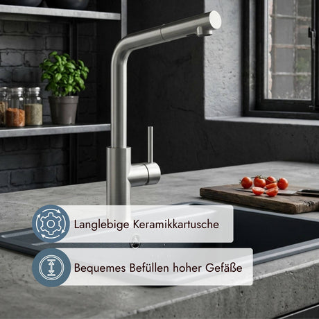 systemceram SKIVA Küchenarmatur mit 352 mm Höhe und ausziehbarem Auslauf