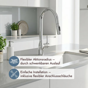 systemceram Küchenarmatur MANIA Soft mit 360 Grad Drehfunktion und Handbrause