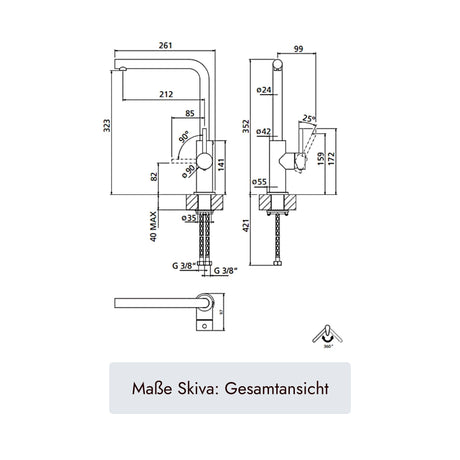 systemceram SKIVA Küchenarmatur mit 352 mm Höhe, 212 mm Ausladung und 35 mm Bohrlochmaß