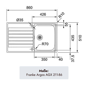 Franke Argos Edelstahlspüle 860 x 510 mm mit einem Becken für moderne Küchen