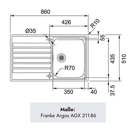 Franke Argos Edelstahlspüle 860 x 510 mm mit einem Becken für moderne Küchen