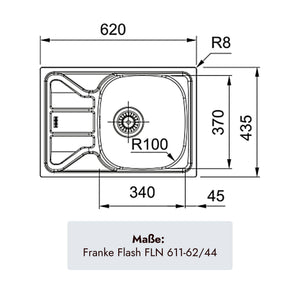 Franke Flash Küchenspüle mit einem Becken von 620 x 435 mm  und 3 1/2 Zoll Stopfenventil