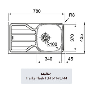 Franke Flash Küchenspüle 780 x 435 mm mit einem Becken und 3 1/2 Zoll Stopfenventil