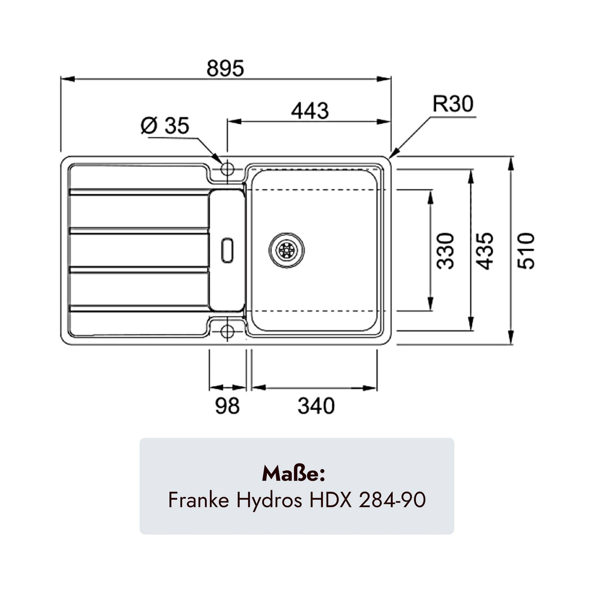 Franke Hydros Edelstahlspüle 895 x 510 mm  für moderne Küchenplanung