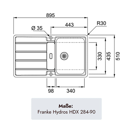 Franke Hydros Edelstahlspüle 895 x 510 mm  für moderne Küchenplanung