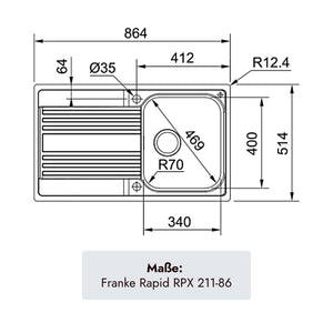 Franke Rapid Edelstahlspüle 864 x 514 mm mit einem Becken für moderne Küchen