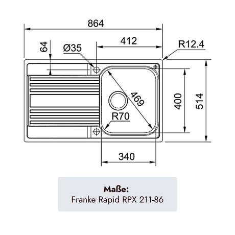 Franke Rapid Edelstahlspüle 864 x 514 mm mit einem Becken für moderne Küchen
