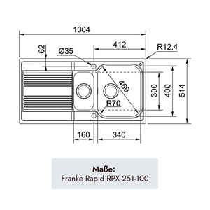 Franke Rapid Edelstahlspüle 1004 x 514 mm mit 1,5 Becken für moderne Küchen