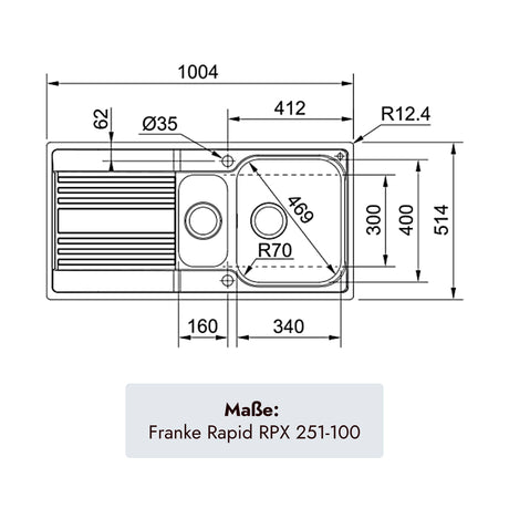 Franke Rapid Edelstahlspüle 1004 x 514 mm mit 1,5 Becken für moderne Küchen