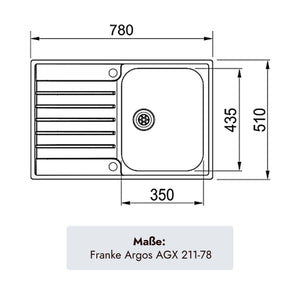 Franke Argos Edelstahlspüle 780 x 510 mm mit einem Becken für 45er Unterschränke