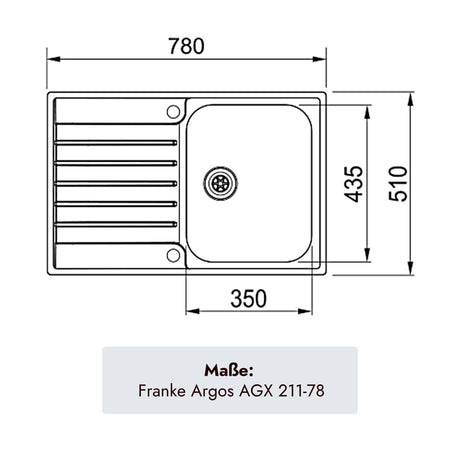 Franke Argos Edelstahlspüle 780 x 510 mm mit einem Becken für 45er Unterschränke