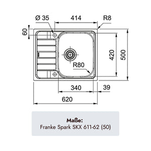 Franke Spark Einbauspüle 620 x 500 mm aus gebürstetem Edelstahl für 45er Unterschränke