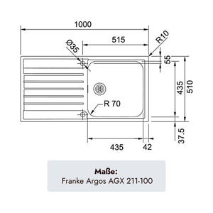 Franke Argos Edelstahlspüle 1000 x 510 mm mit einem Becken für moderne Küchen