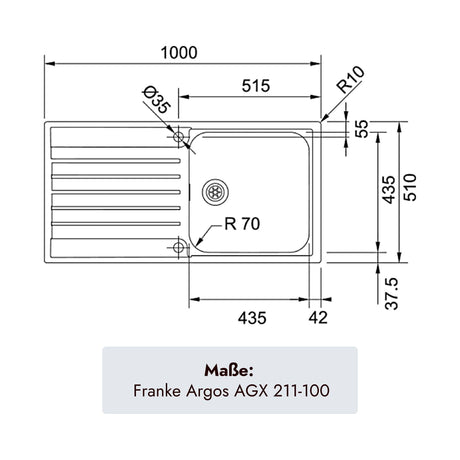 Franke Argos Edelstahlspüle 1000 x 510 mm mit einem Becken für moderne Küchen