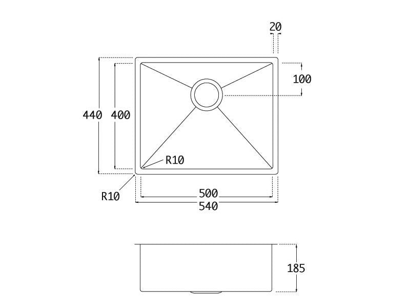 Lavabo Kubus 500 Soft Edelstahlspüle